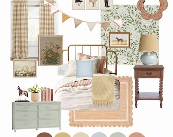 Arabella Girl&#39;s Bedroom Design Package | Pre-Made Interior Design Mood Board | Bedroom Shopping List | E-Design Instant Download