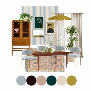 Paquete de diseño de comedor Delilah / Tablero de ideas de diseño de interiores prediseñado / Lista de compras para el comedor / Descarga instantánea de diseño electrónico