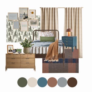 Paquete de diseño de dormitorio para niño Maxwell / Tablero de ideas de diseño de interiores prediseñado / Lista de compras para el dormitorio / Descarga instantánea de diseño electrónico