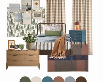 Maxwell Boy's Bedroom Design Package | Pre-Made Interior Design Mood Board | Bedroom Shopping List | E-Design Instant Download