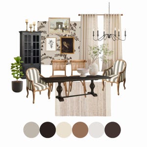 Paquete de diseño de comedor Odette / Tablero de ideas de diseño de interiores prediseñado / Lista de compras para el comedor / Descarga instantánea de diseño electrónico