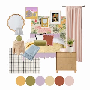 Paquete de diseño de dormitorio de Pixie Girl / Tablero de ideas de diseño de interiores prediseñado / Lista de compras para el dormitorio / Descarga instantánea de diseño electrónico
