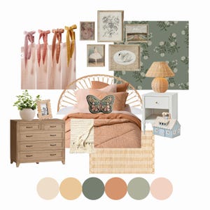 Paquete de diseño de dormitorio de niña Isadora / Tablero de ideas de diseño de interiores prediseñado / Lista de compras para el dormitorio / Descarga instantánea de diseño electrónico