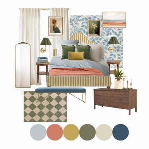 Paquete de diseño de dormitorio Opal / Tablero de ideas de diseño de interiores prediseñado / Lista de compras para el dormitorio / Descarga instantánea de diseño electrónico