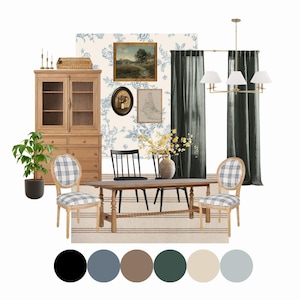Paquete de diseño de comedor Harriet / Tablero de ideas de diseño de interiores prediseñado / Lista de compras para el comedor / Descarga instantánea de diseño electrónico