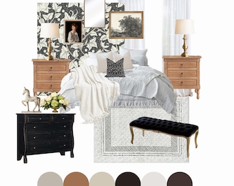 Vivian Bedroom Design Package | Pre-Made Interior Design Mood Board | Bedroom Shopping List | E-Design Instant Download