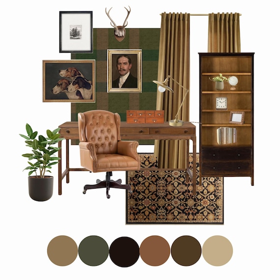 Arthur Office Design Package | Pre-Made Interior Design Mood Board | Office Shopping List | E-Design Instant Download