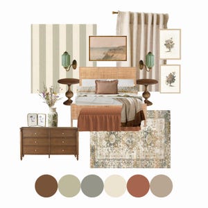Paquete de diseño de dormitorio en Savannah / Tablero de inspiración de diseño de interiores prediseñado / Lista de compras para dormitorio / Descarga instantánea de diseño electrónico