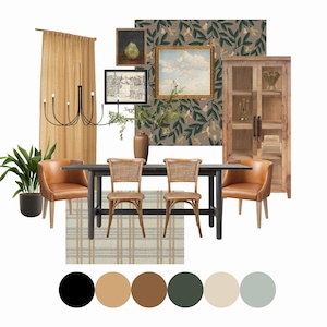 Paquete de diseño de comedor Genevieve / Tablero de ideas de diseño de interiores prediseñado / Lista de compras para el comedor / Descarga instantánea de diseño electrónico