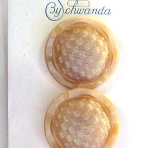 Tan Glass Buttons with Basketweave Design 2780-10 Vintage 50s Buttons By Schwanda 7/8 inch