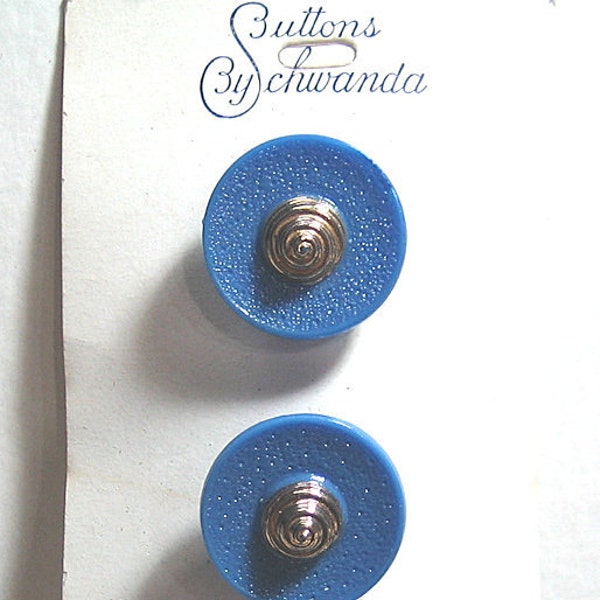 Original card of 11/16" Lighter Blue Glass Buttons with Gold Luster Cone in Center 7608-8