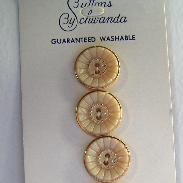 Tan Glass Buttons with Gold Luster 7439-6 Schwanda 1950's
