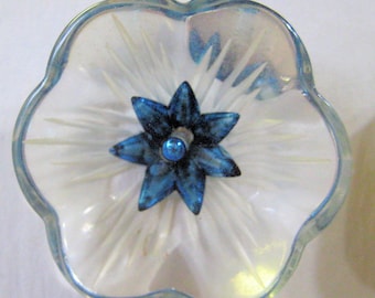 Vintage Scalloped Shape Lucite/Acrylic Button NBS Medium, carved and painted on back.