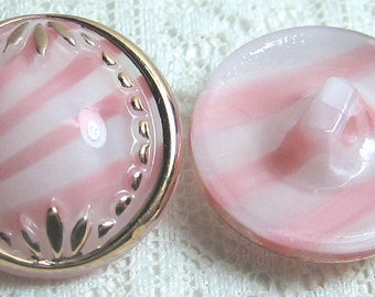 Pale Pink Striped Glass Moonglow Button 11/16"