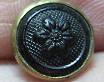 2 Antique Black Glass and Brass Weskit Buttons