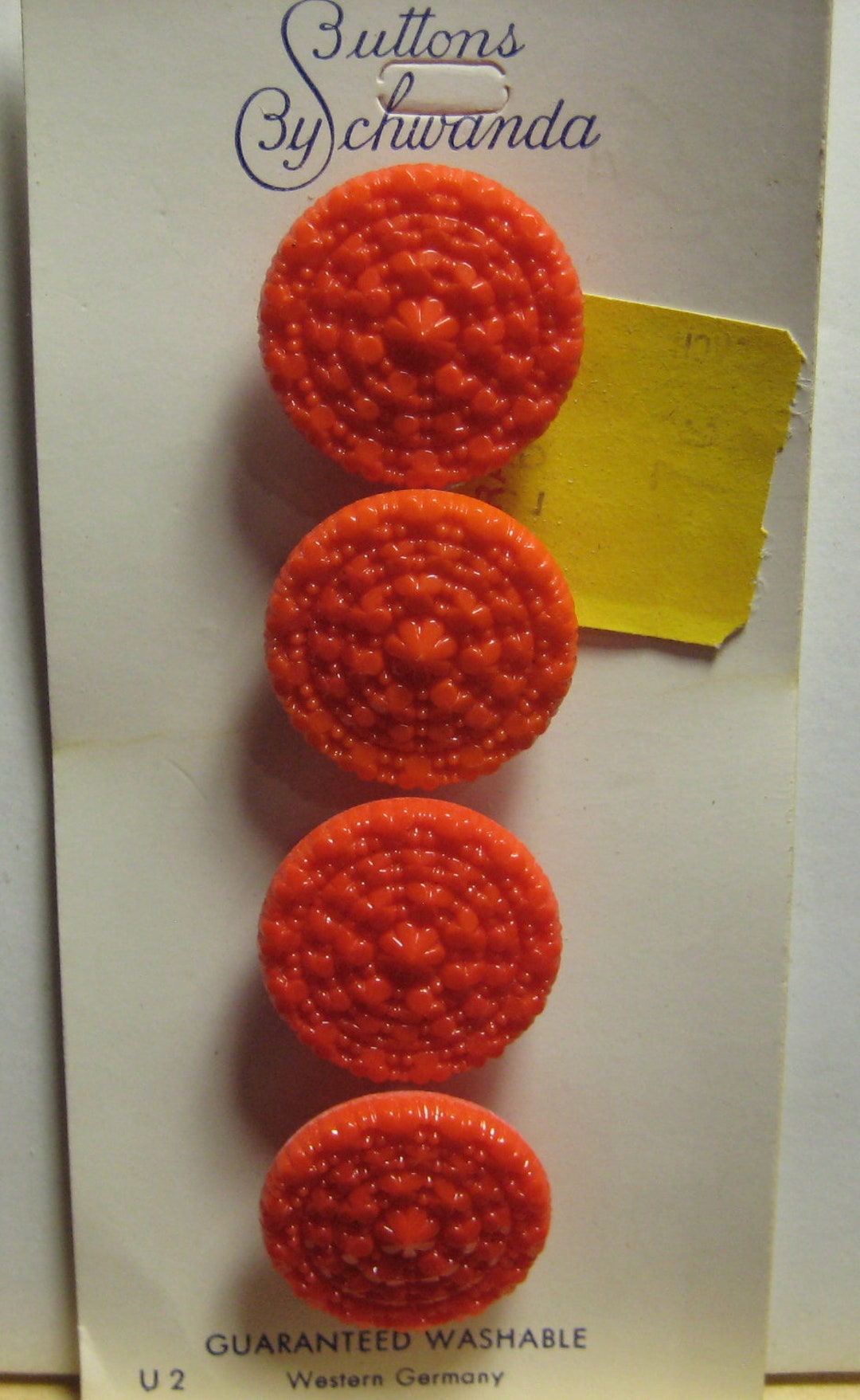 Shanda Button Buttons by Schwanda Molded Pattern Orange Vintage Glass Button Size: 11 ...