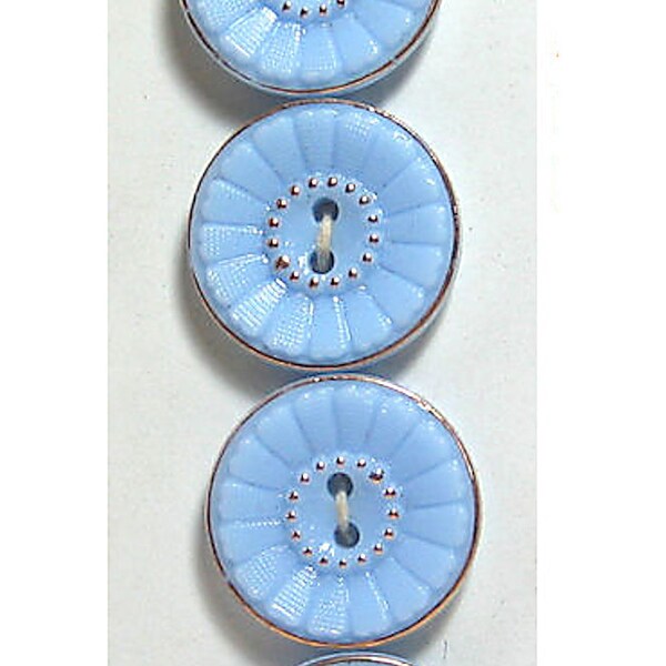 Light Blue Glass Buttons with Gold Luster 7439-8,  11/16 inch