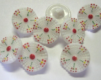 8 - Matching White Glass with Painted Details Button 11/16"