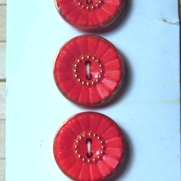 Red Glass Buttons with Gold Luster 7439-8,  11/16 inch