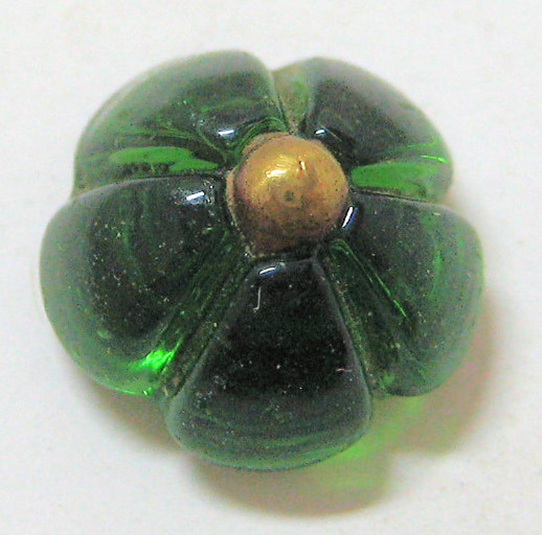 Green Glass Charm String Button With Metal Center #3 - Etsy
