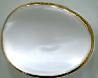 Oval Convex Vintage White Moonglow Button with Gold Luster Medium  7/8"  1950's