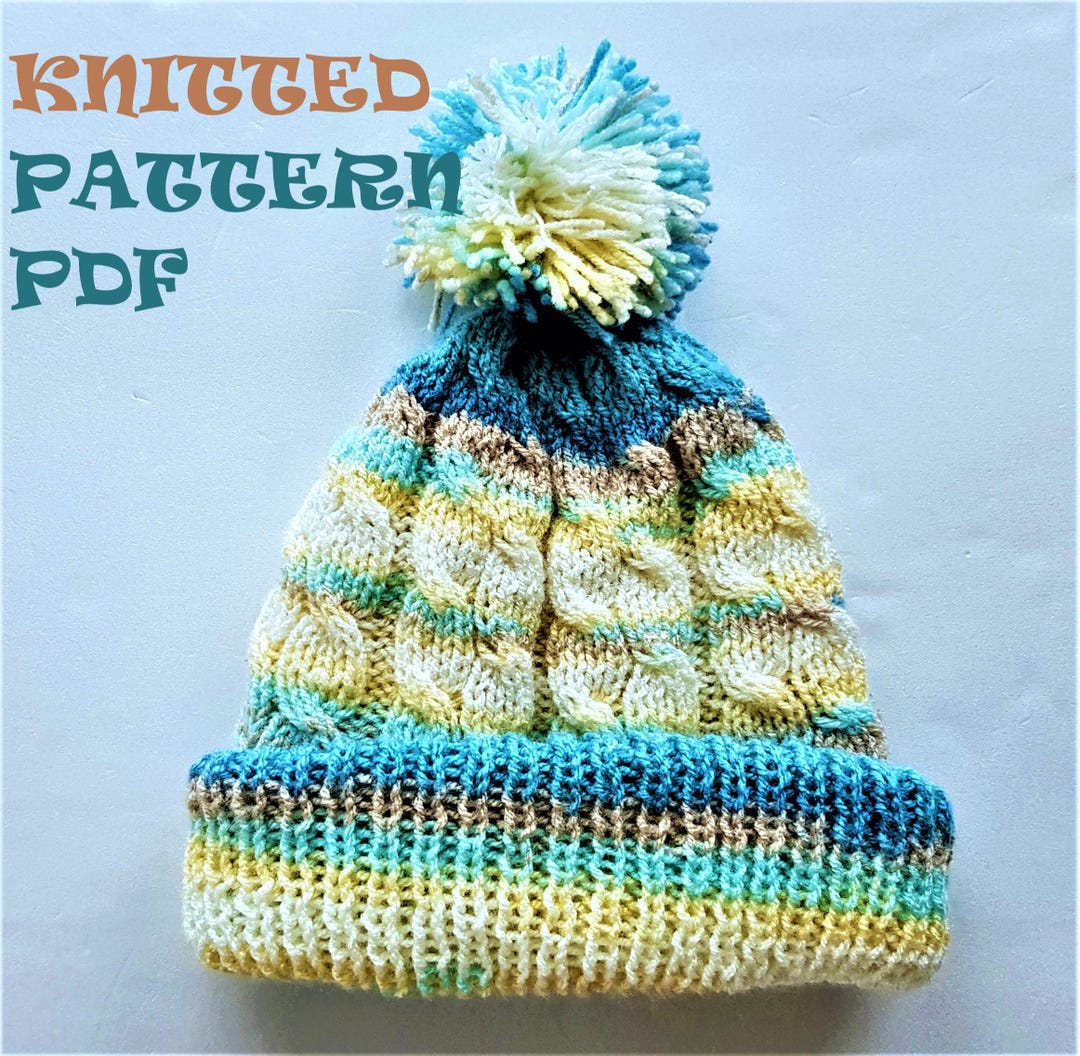 Knitting Pattern PDF Double Stocking Cap With Cables and Pom Pom - Etsy
