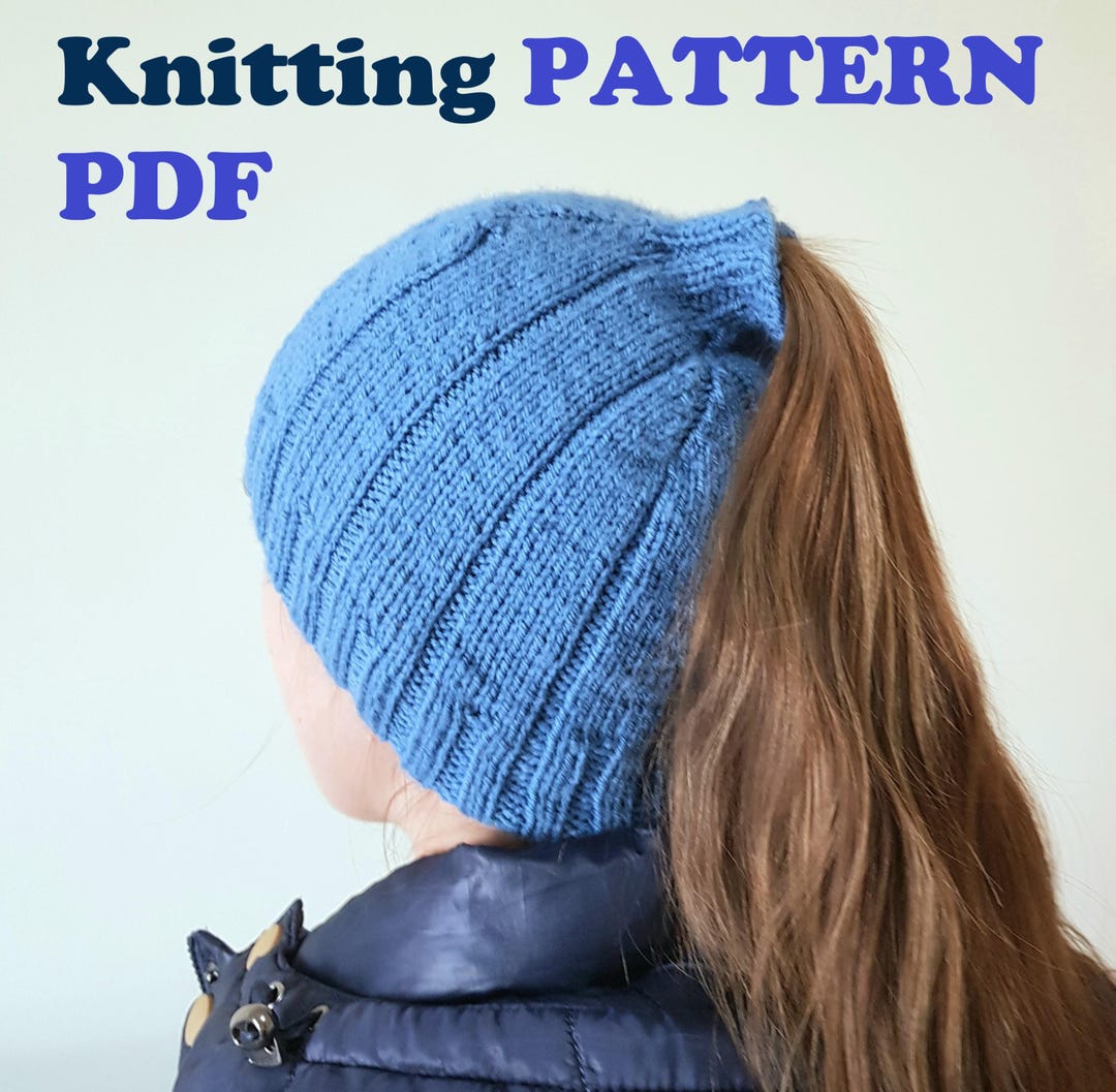 Knitted Pattern PDF Ponytail Double-sided Beanie Hat Unisex. - Etsy