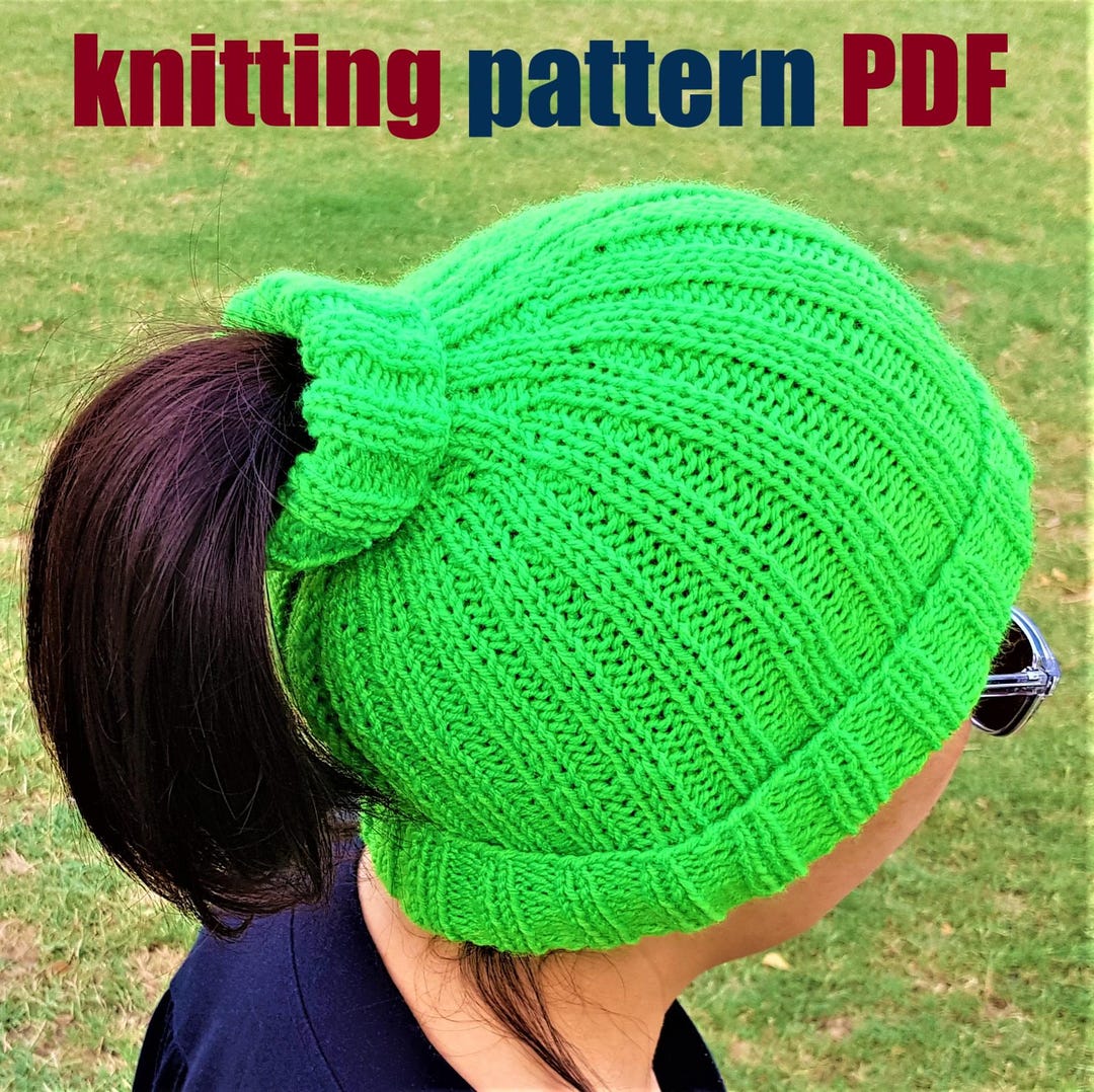 Easy Knit Ponytail Beanie Hat Pattern PDF: Unisex Design - Etsy