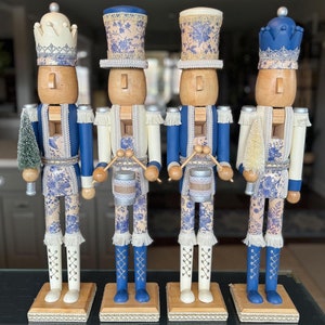 Hand-Painted Blue Toile Nutcracker: Chinoiserie Decor