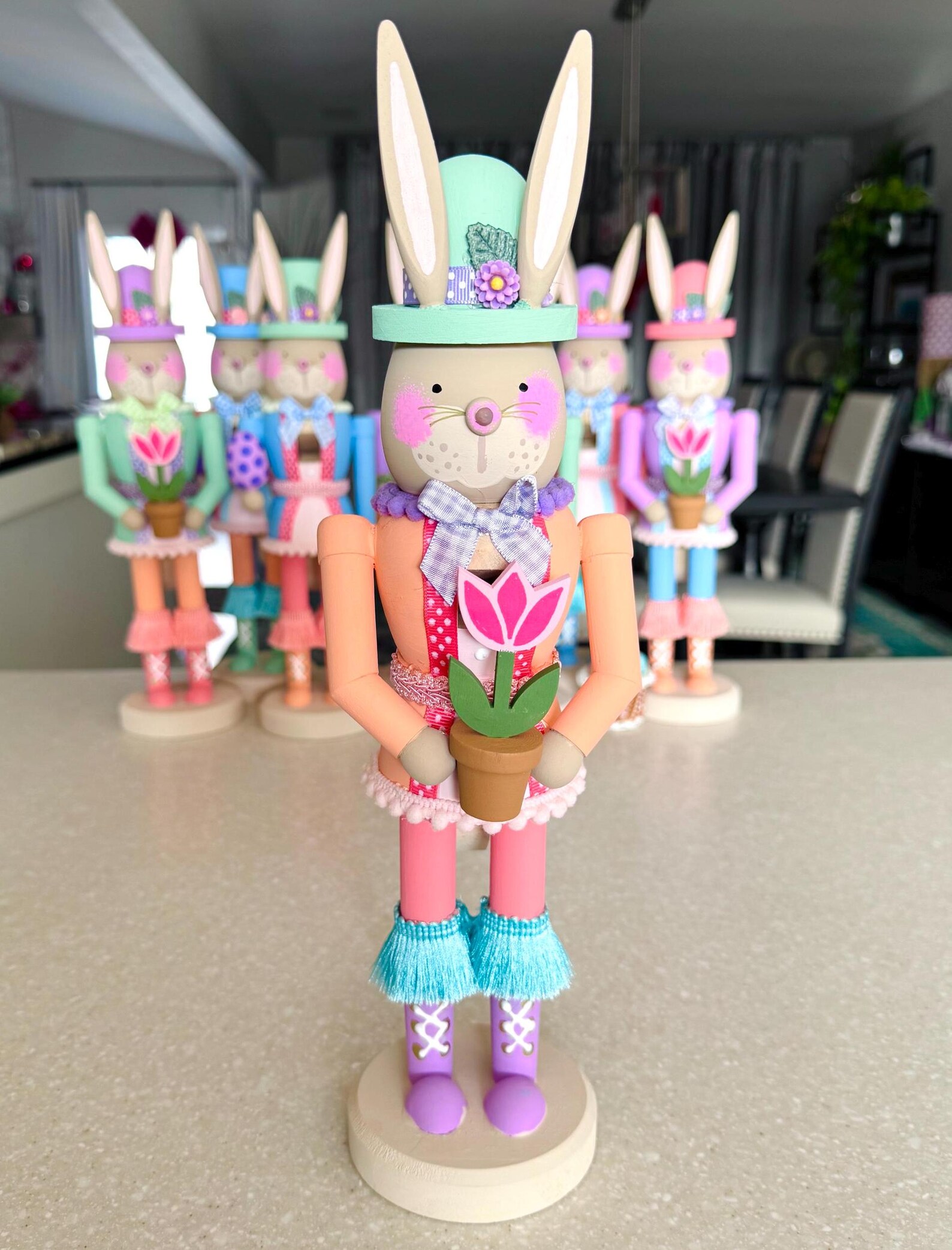 Easter Bunny Nutcracker Figurine - Wooden 12.1 Inch Decoration, Spring Holiday Table Centerpiece