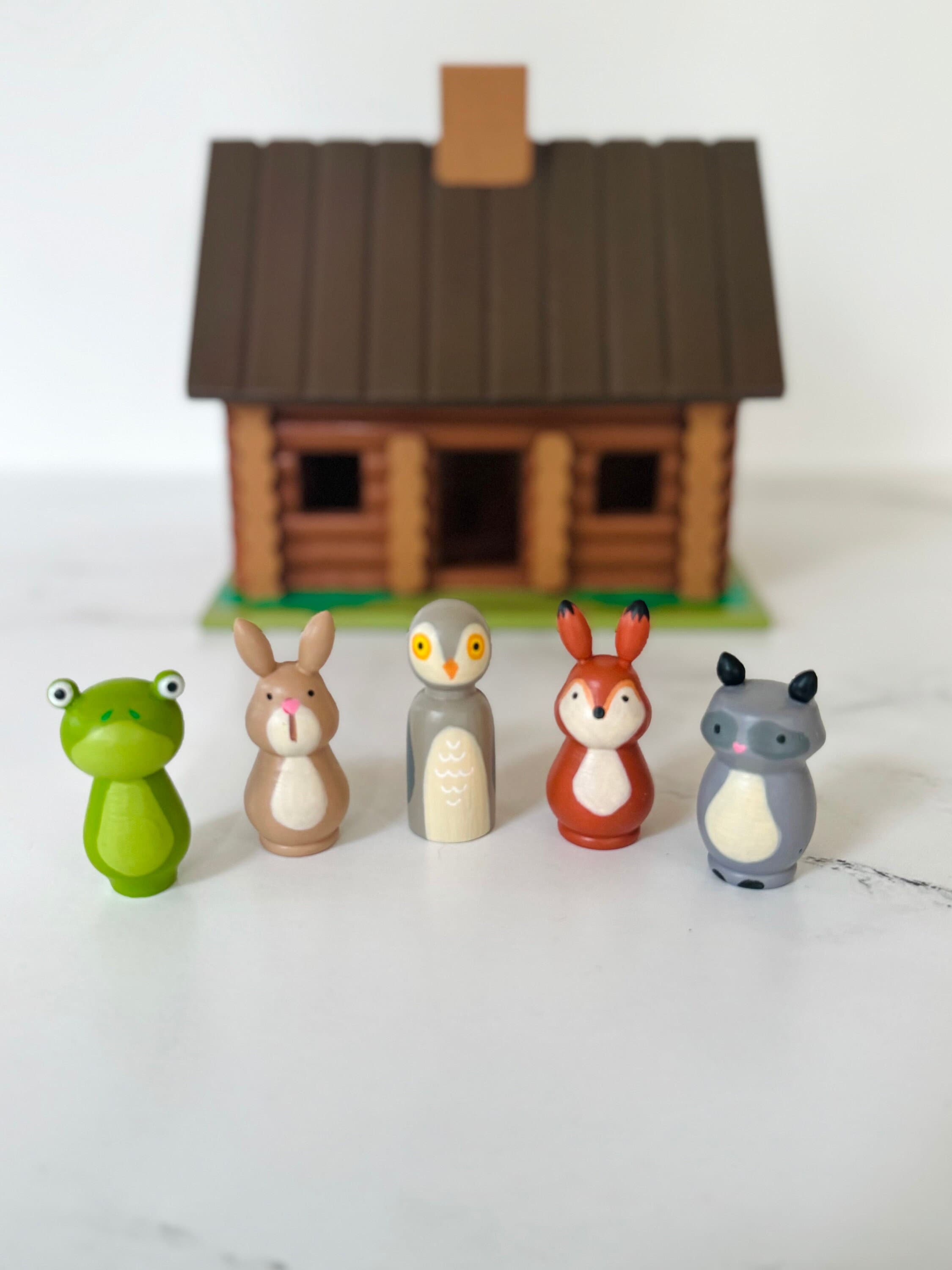 Woodland Animals Peg Dolls: Hand-Painted Wooden Toy Set