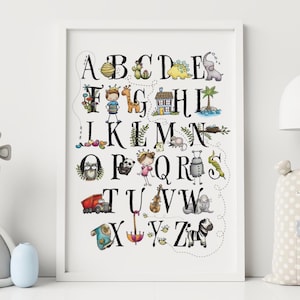 Hand-Drawn Animal Alphabet Poster: Nursery Wall Art Print (11x14)