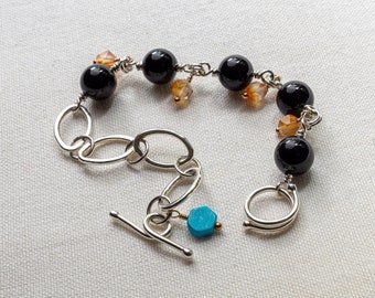 Charm bracelet gift for her bracelet silver onyx jewelry gift idea for gifting idea for Valentines day gift surprise for girlfriend
