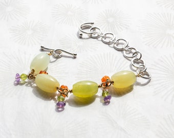 Charm bracelet gift for her bracelet silver jade jewelry gift idea for gifting idea for Birthday gift surprise girlfriend colorful jewelry
