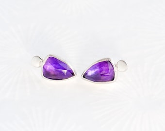 Triangle Amethyst post earrings in sterling silver with butterfly backs