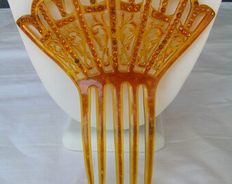 Antique Art Deco Celluloid Mantilla Pierced Fan Hair Comb  display picture 2