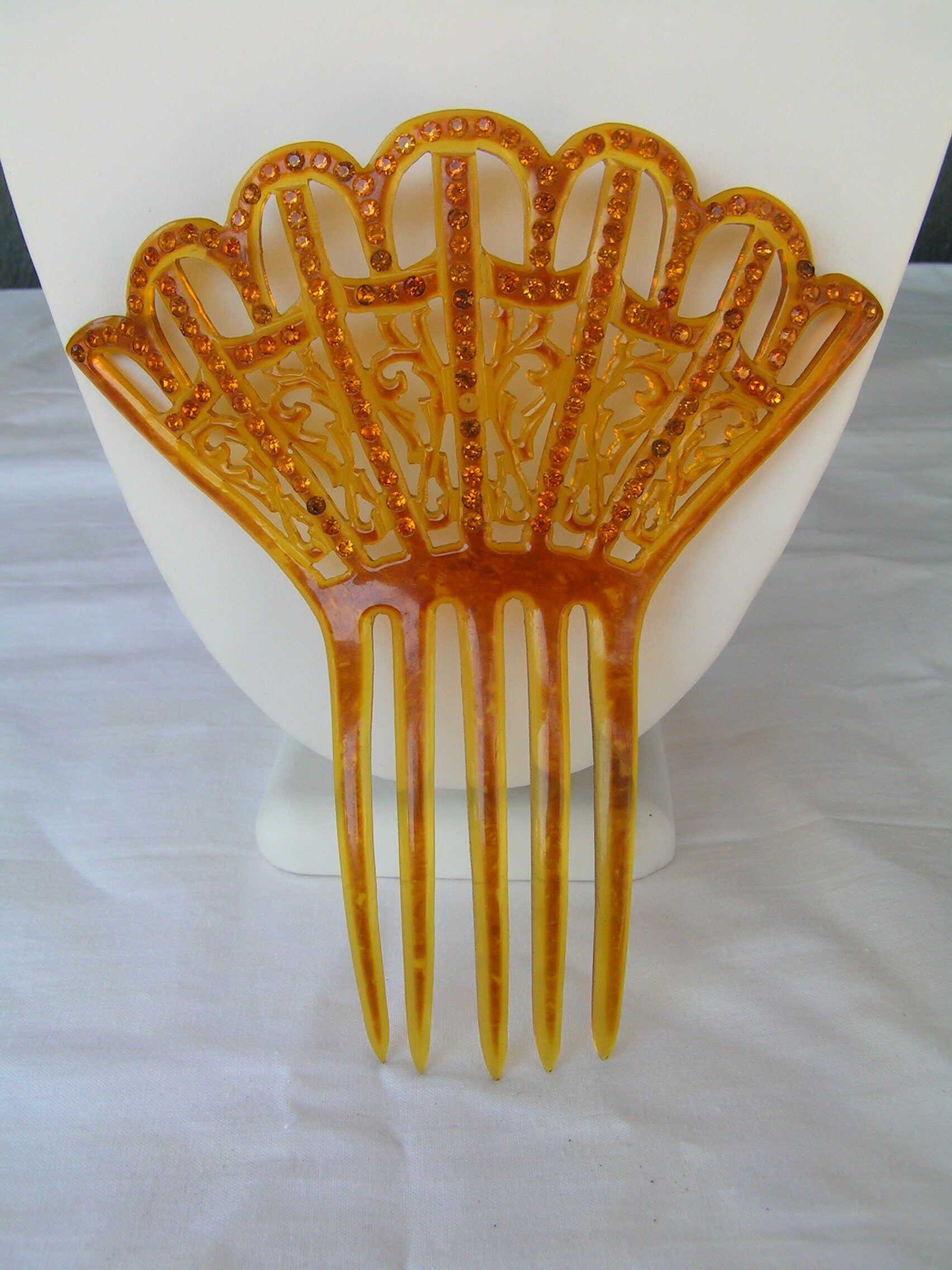 Antique Celluloid JEWELED Deco Hair Comb or Mantilla Amber  display picture 1