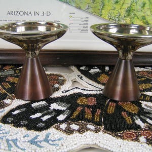 Vintage Pair Nambe Modernist Style Candlesticks Candle Holders 3-3/8&quot; High