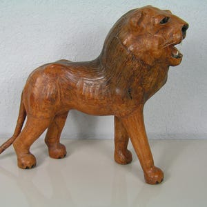 Vintage MCM Leather Lion Figure Hand Made Folk Art 11 &quot; tall 13&quot; Long