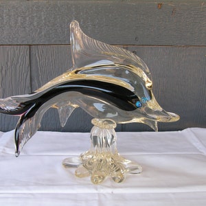 Italian Murano Glass Mid Century Fish Sculpture Figurine Sommerso Style Red Center