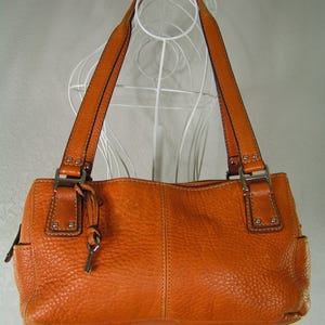 Vintage Fossil Tan Brown Pebbled Leather Multi-Pocket Shoulder Bag Purse