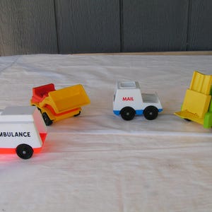 Vintage Fisher Price Little People Lot Ambulance, Mail Car, Dozer and Fork Lift made in USA