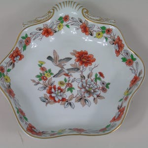 Vintage Vista Alegre Scalloped Magnolia & Birds Handled Serving Bowl Dish Made in Portugal