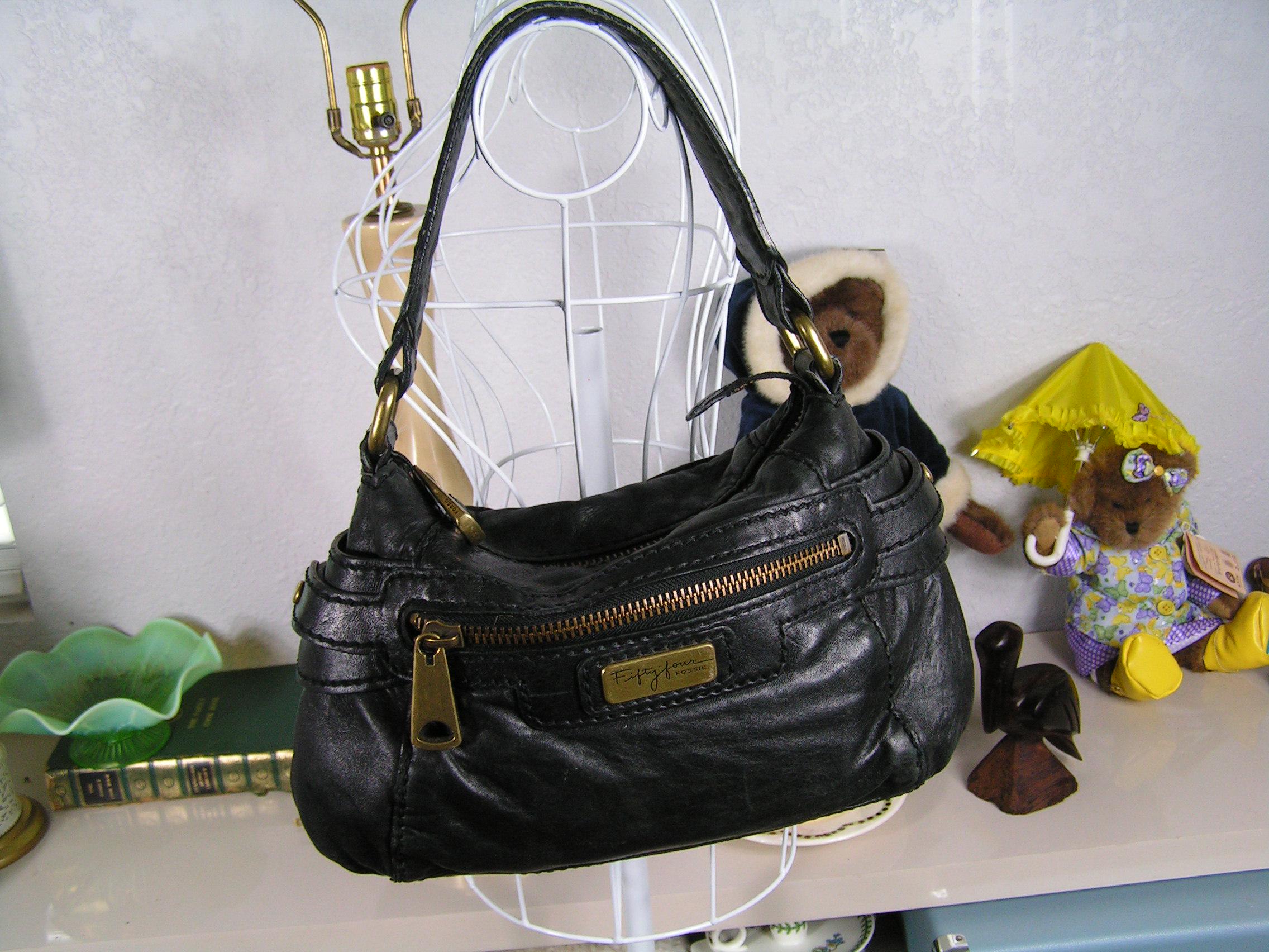 Vintage Retro Fossil Fifty Four Soft Black Leather Large Stitching 