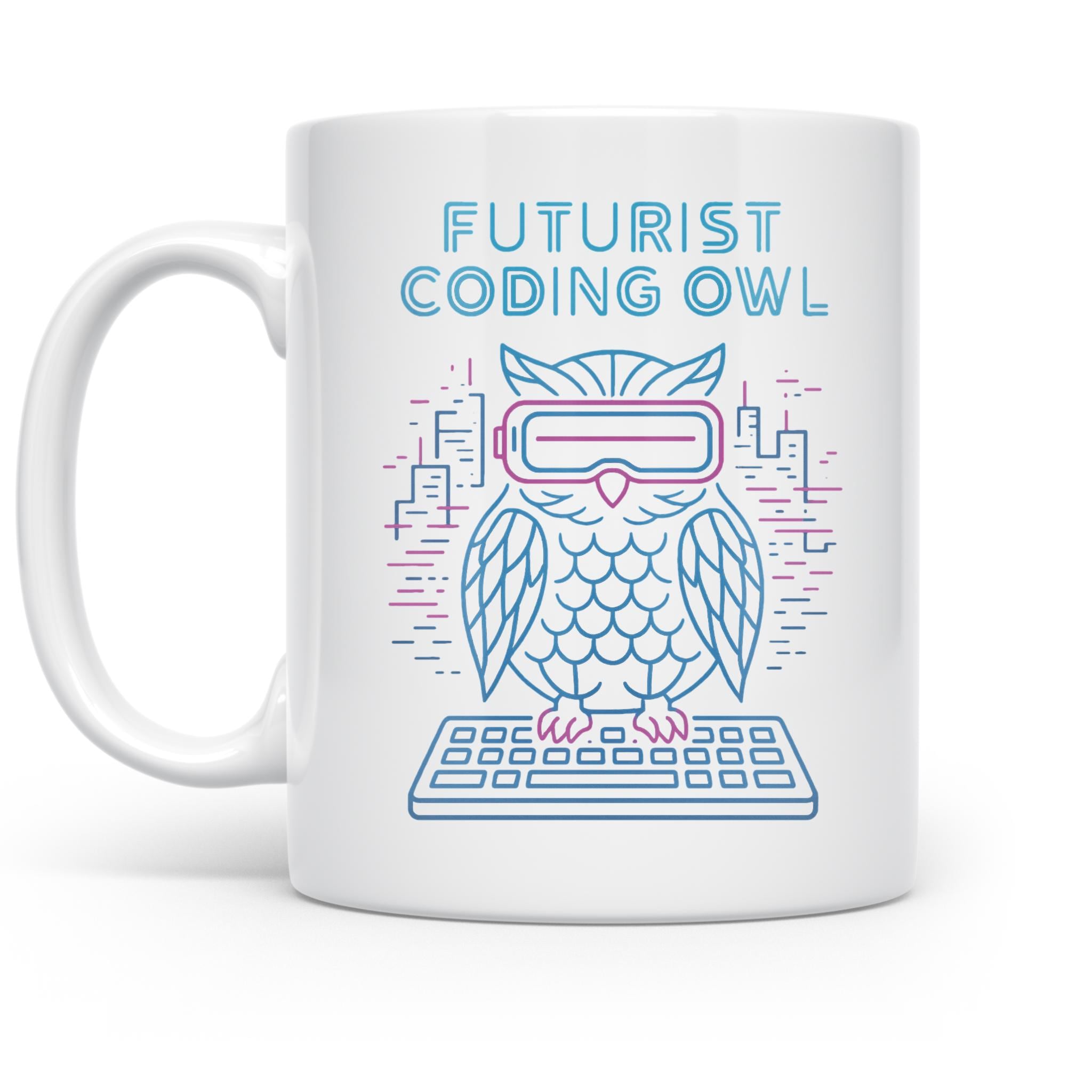 Cyberpunk Owl Mug: Neon Wireframe, Programmer Art 11oz