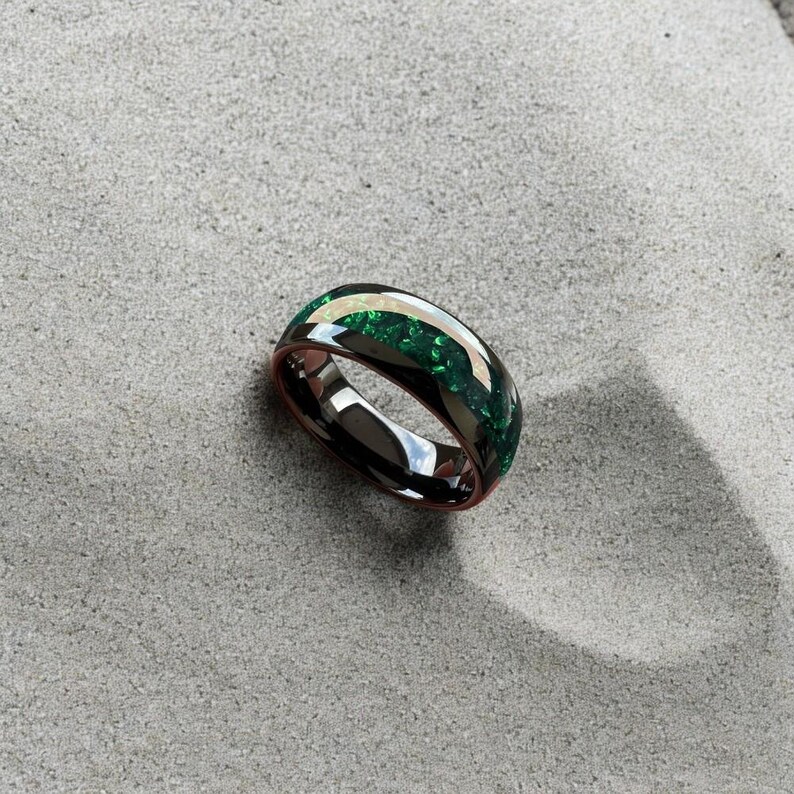 Couple Rings - Black & Blue Tungsten Wedding Bands, 8mm Wide | Valentine's Day Gifts For Her, Anniversary, Promise Rings