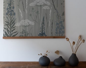 A ONE METRE piece of wallpaper for your project - Wild Edge in 'shadow' , a grey and blue botanical paper