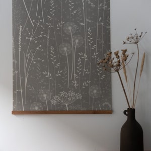 A ONE METRE piece of wallpaper for your project or your wall Paper meadow wallpaper in 'charcoal', a dark grey meadow/grasses design image 1