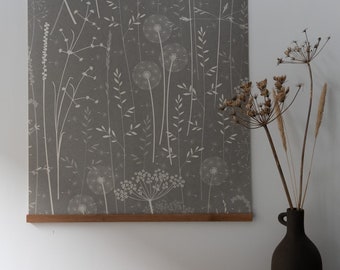 A ONE METRE piece of wallpaper for your project or your wall - Paper meadow wallpaper in 'charcoal', a dark grey meadow/grasses design