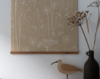 A ONE METRE piece of wallpaper to hang as art - Paper meadow wallpaper in 'kraft', a warm, neutral with a meadow/grasses design